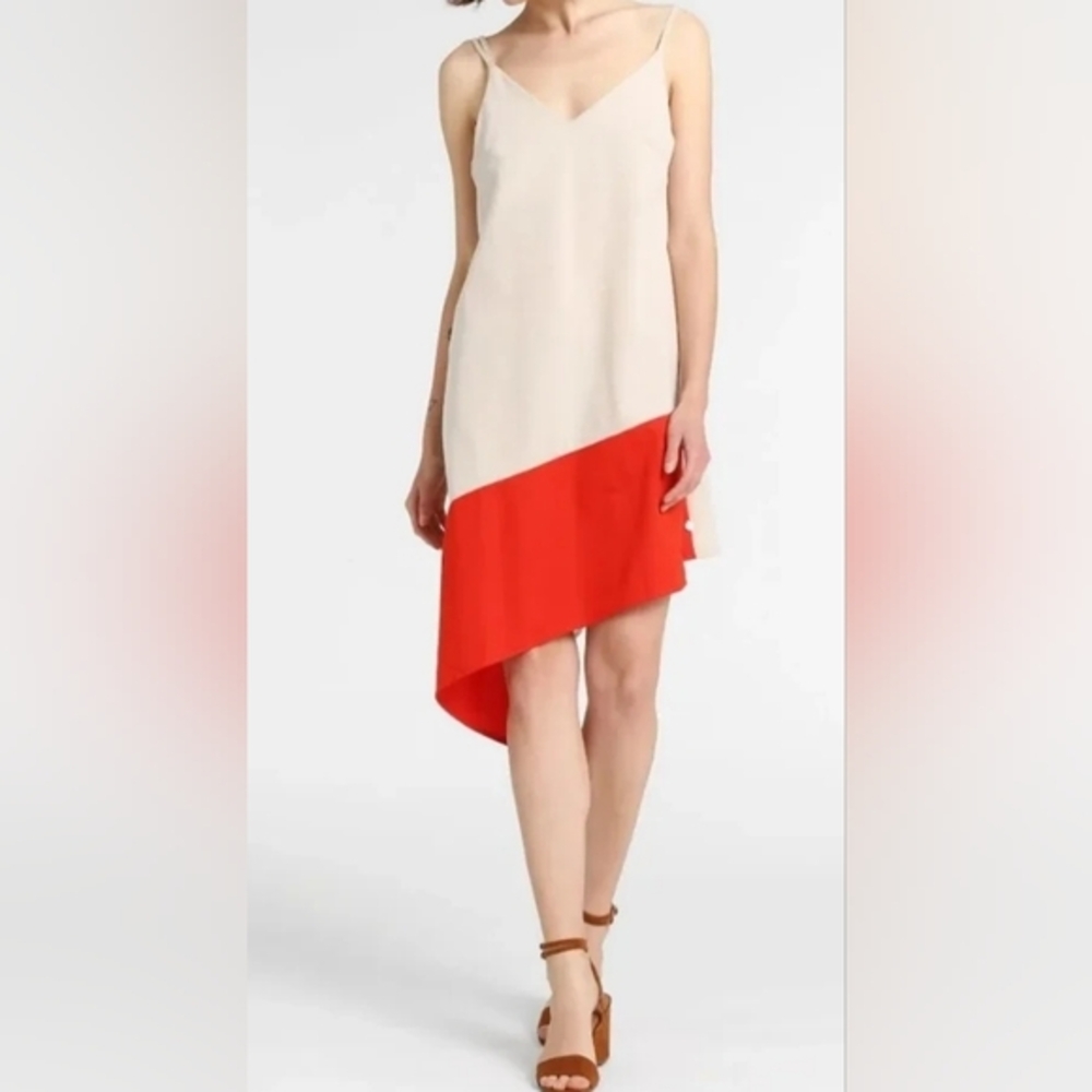 FUNKY BUDDHA Uniquely Pretty Asymmetrical Orange & Tan Dress Nwot*Sale